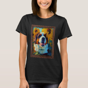 St Bernard Painting Sunflower Flower Mum Women Flo T-Shirt