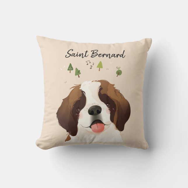 St. Bernard Pet Dog Illustration Portrait Cushion (Front)