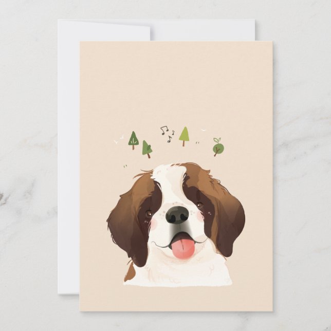 St. Bernard Pet Dog Illustration Portrait Thank You Card (Front)