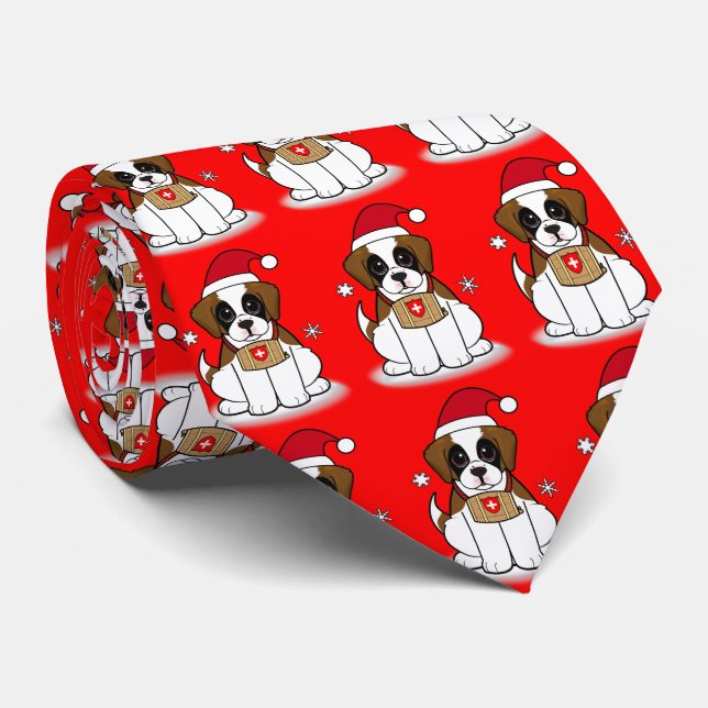 St. Bernard Puppy at Christmas Neck Tie (Rolled)