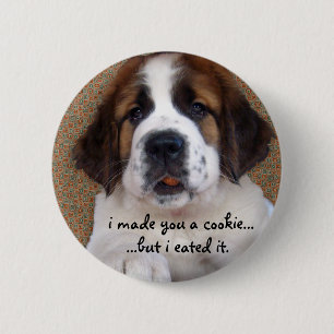 St Bernard Puppy Cookie 6 Cm Round Badge
