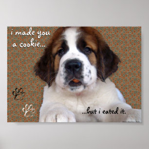 St Bernard Puppy Cookie Poster