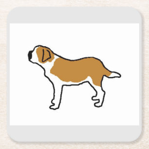 st bernard silhouette orange and white square paper coaster
