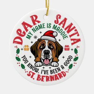 St. Bernard Swiss Dog Santa Christmas Personalised Ceramic Tree Decoration