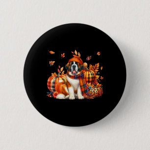 St. Bernard Thanksgiving Leopard Pumpkins Fall Lea 6 Cm Round Badge