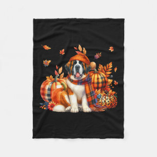 St. Bernard Thanksgiving Leopard Pumpkins Fall Lea Fleece Blanket