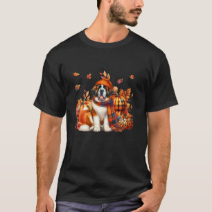 St Bernard Thanksgiving Leopard Pumpkins Fall Leav T-Shirt