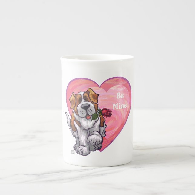St. Bernard Valentine's Day Bone China Mug (Front)