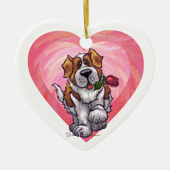 St. Bernard Valentine's Day Ceramic Tree Decoration (Front)