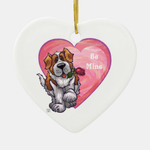 St. Bernard Valentine's Day Ceramic Tree Decoration