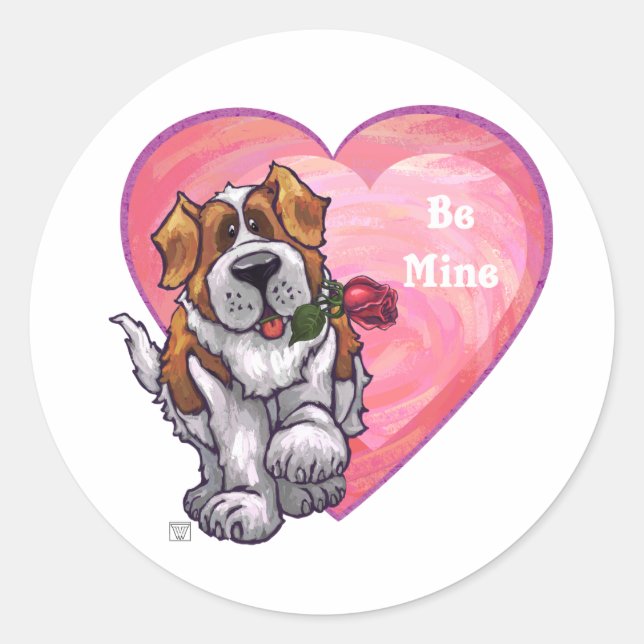 St. Bernard Valentine's Day Classic Round Sticker (Front)