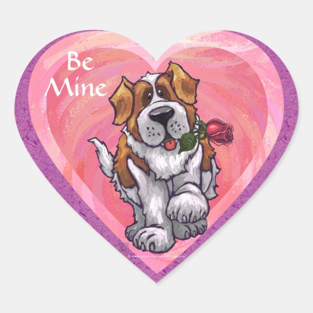 St. Bernard Valentine's Day Heart Sticker (Front)
