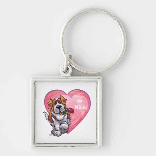 St. Bernard Valentine's Day Key Ring (Front)