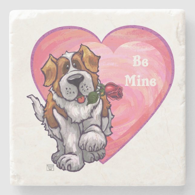 St. Bernard Valentine's Day Stone Coaster (Front)