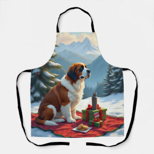 St. Bernard Winter Picnic Christmas Painting Apron