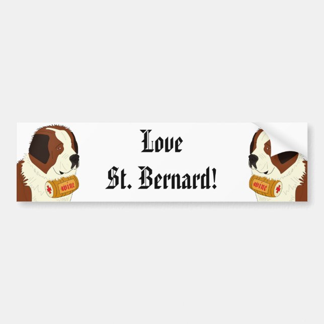 St. Bernard with a Small Wine Barrel - Line Art Bumper Sticker (Front)