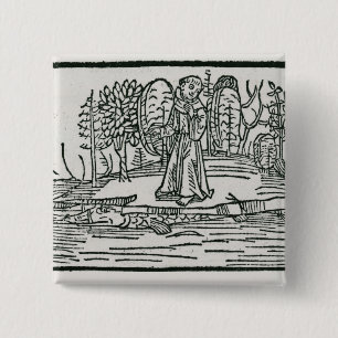 St. Brendan on the fish island 15 Cm Square Badge