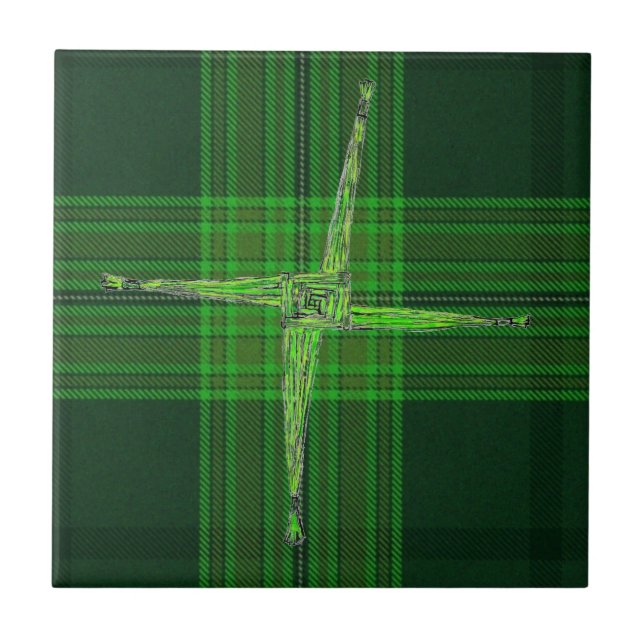 St. Bridgid' s Cross Green Tartan Tile (Front)