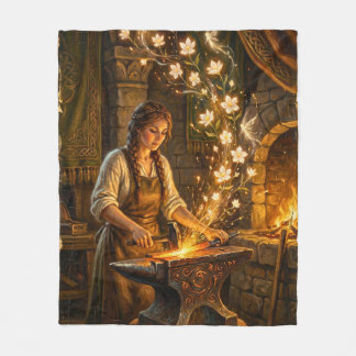 St Brigid Blacksmith Fairies Flowers Fantasy Art Fleece Blanket