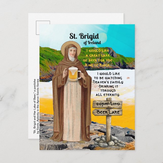 St. Brigid of Ireland and Her Lake of Beer Postcard (Front/Back)