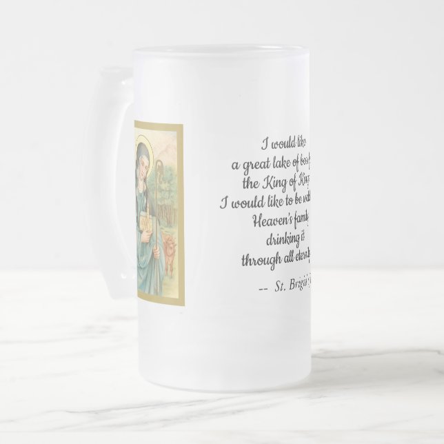 St. Brigid of Ireland (M 014, Short Text) Frosted Glass Beer Mug (Front Left)