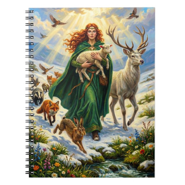 St Brigid Spring Goddess Woodland Animals Imbolc Notebook (Front)