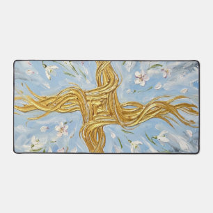 St Brigid's Cross Snowdrops Golden Imbolc Art Desk Mat