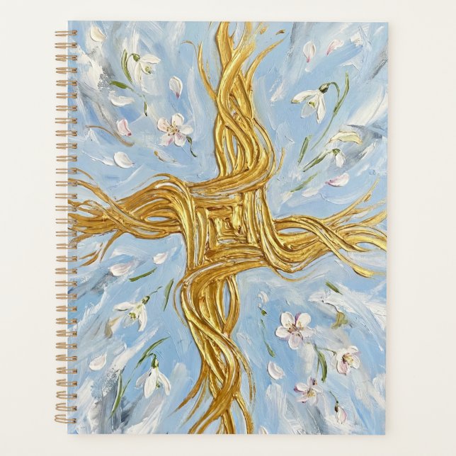 St Brigid's Cross Snowdrops Golden Imbolc Art Planner (Front)