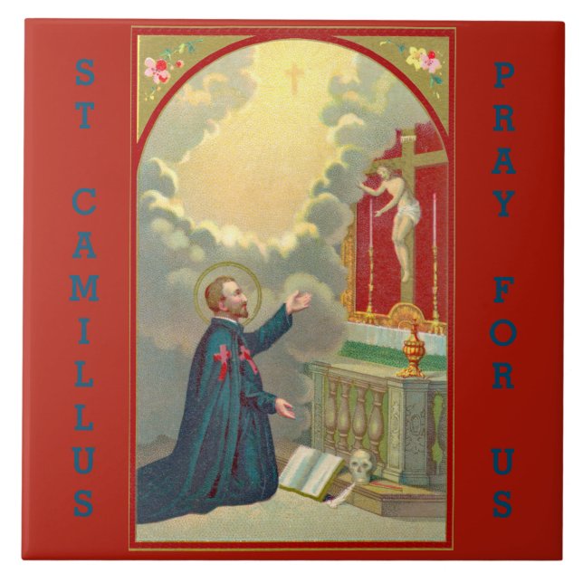 St. Camillus Praying Before a Crucifix (M 020) Tile (Front)