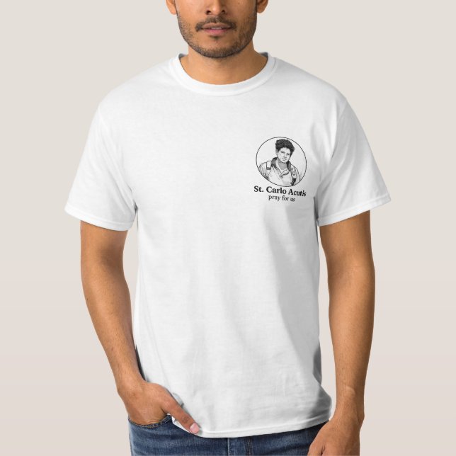 St. Carlo Acutis Religious Icon & Sketch Design  T-Shirt (Front)