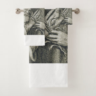 St. Catherine of Siena Crucifixion Art Noir Faith Bath Towel Set