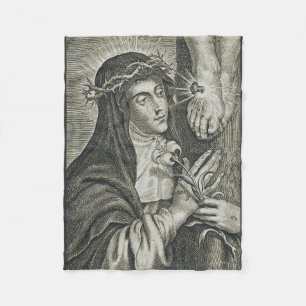 St. Catherine of Siena Crucifixion Art Noir Faith Fleece Blanket