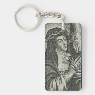 St. Catherine of Siena Crucifixion Art Noir Faith Key Ring