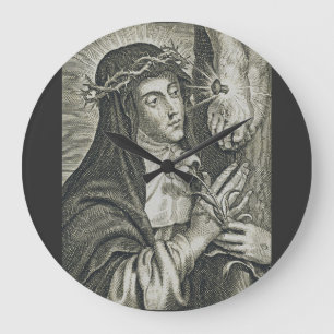 St. Catherine of Siena Crucifixion Art Noir Faith Large Clock