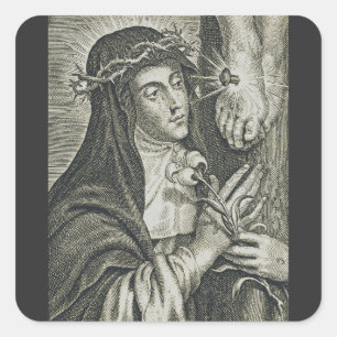 St. Catherine of Siena Crucifixion Art Noir Faith Square Sticker