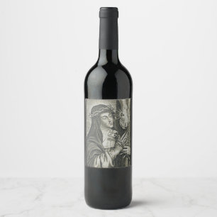St. Catherine of Siena Crucifixion Art Noir Faith Wine Label