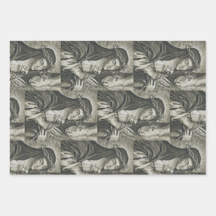 St. Catherine of Siena Crucifixion Art Noir Faith Wrapping Paper Sheet