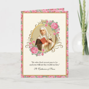St. Catherine of Siena Religious Prayer Pink Roses Card