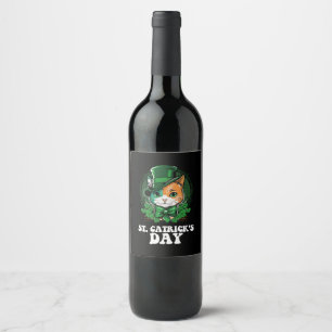 St Catricks Day Cat Lovers St Patrick's Day Wine Label