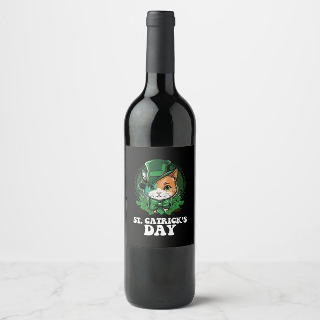 St Catricks Day Cat Lovers St Patrick's Day Wine Label (Front)