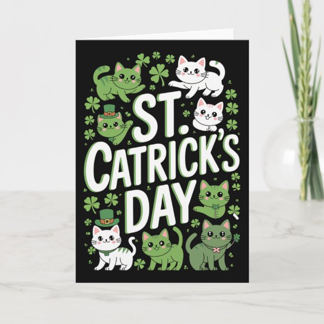 St. Catricks Day Lucky Cats Funny Saint Paddy Day  Card (Front)