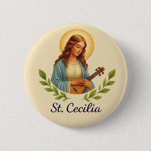St. Cecilia Catholic Saint Pin with Halo and Green