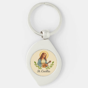 St. Cecilia Catholic Saint with Halo and Green Key Ring