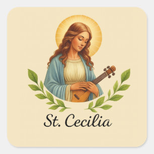 St. Cecilia Catholic Saint with Halo and Green Square Sticker