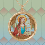 St. Cecilia of Rome (BK 003) Gold Plated Necklace<br><div class="desc">Image Credit (BK 003): Antique image of St. Cecilia of Rome from a late 19th-early 20th century chromolithographic devotional print,  originally published by B. Kühlen,  Mönchengladbach,  Germany,  from the designer’s private collection of religious ephemera.       Feast:  November 22</div>