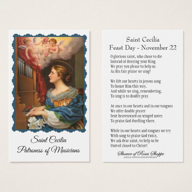 St. Cecilia Patroness of Musicians - Holy Card (Front & Back)