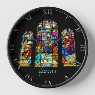 St. Cecilia Playing Organ Imitation Stained Glass Clock