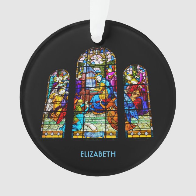 St. Cecilia Playing Organ Stained Glass Imitation Ornament (Front)