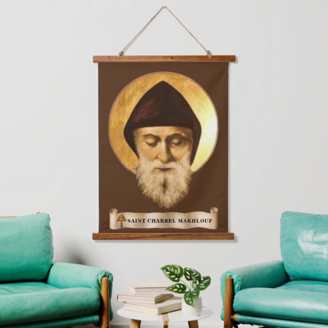 St. Charbel Makhlouf Wood Topped Wall Tapestry (Living Room)