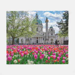St. Charles Church in spring in Vienna, Austria Fleece Blanket